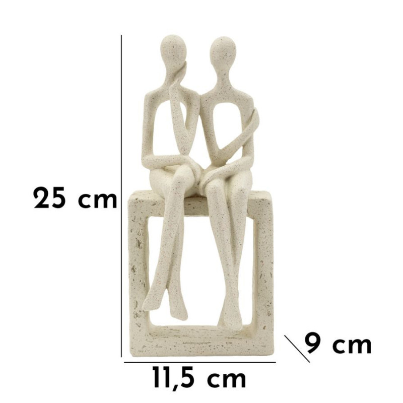 Statuette déco abstraite Couple Hauteur 25 cm Résine Blanc crème Stons 