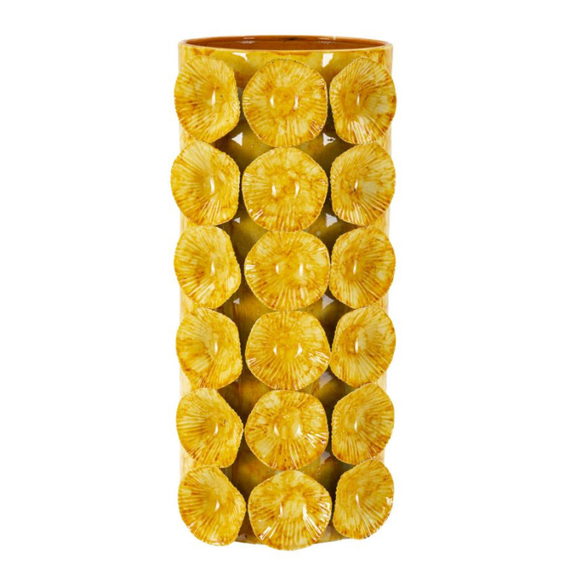 Vase moderne organique Cylindrique Hauteur 33 cm Métal Jaune Drop 