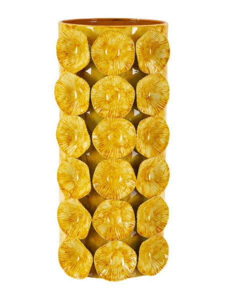 Vase moderne organique Cylindrique Hauteur 33 cm Métal Jaune Drop 