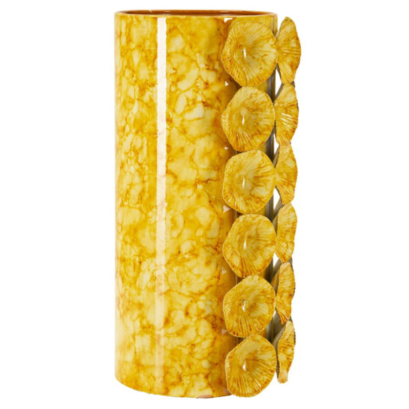 Vase moderne organique Cylindrique Hauteur 33 cm Métal Jaune Drop 