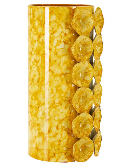 Vase moderne organique Cylindrique Hauteur 33 cm Métal Jaune Drop 