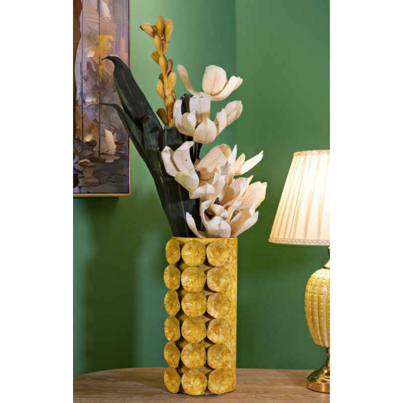 Vase moderne organique Cylindrique Hauteur 33 cm Métal Jaune Drop 