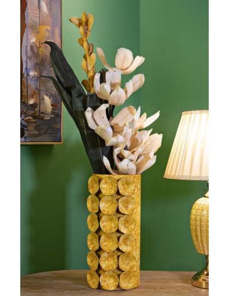 Vase moderne organique Cylindrique Hauteur 33 cm Métal Jaune Drop 