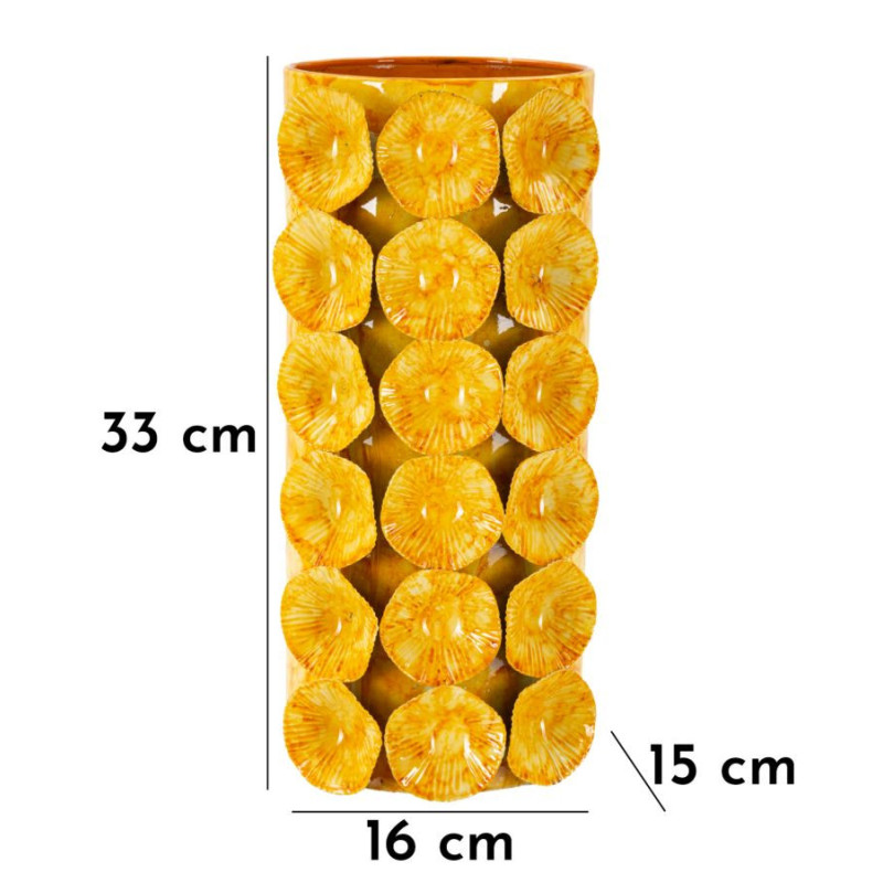 Vase moderne organique Cylindrique Hauteur 33 cm Métal Jaune Drop 