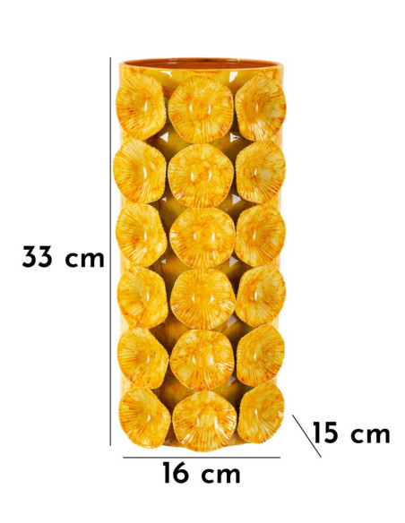 Vase moderne organique Cylindrique Hauteur 33 cm Métal Jaune Drop 