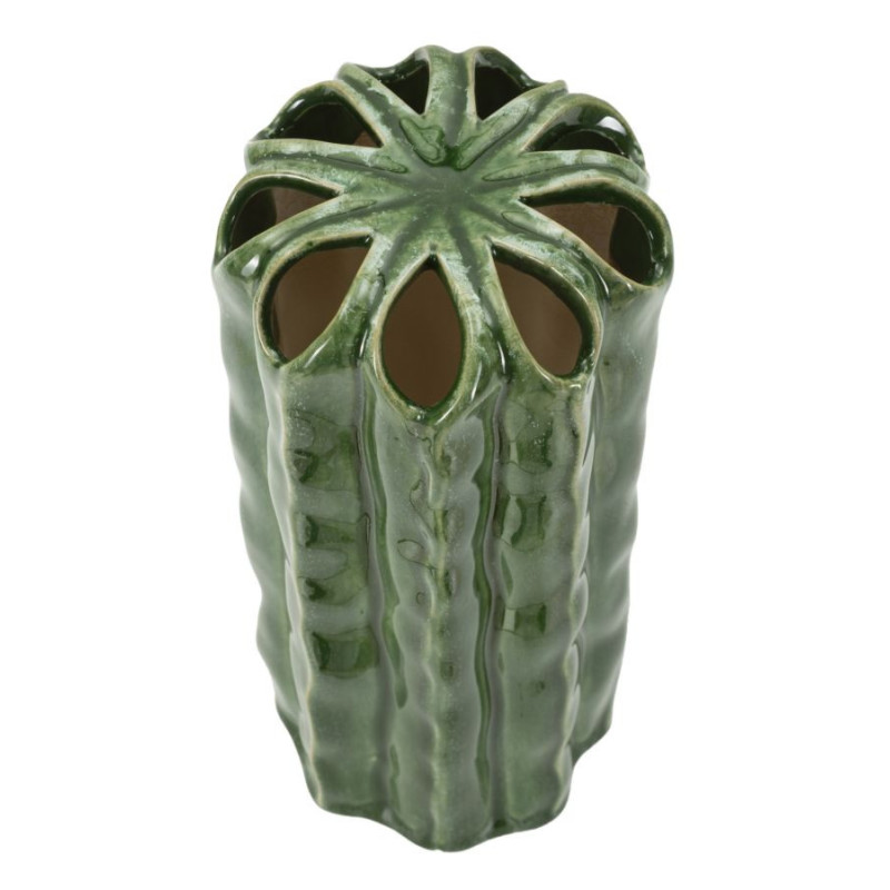 Vase original Cylindrique Hauteur 23 cm Céramique Vert Cactus 