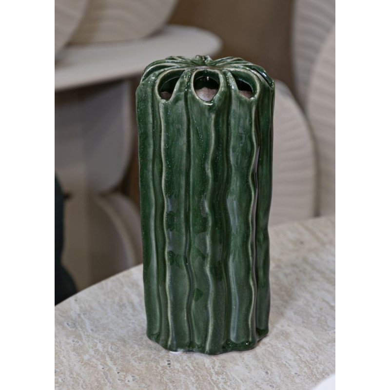 Vase original Cylindrique Hauteur 23 cm Céramique Vert Cactus 