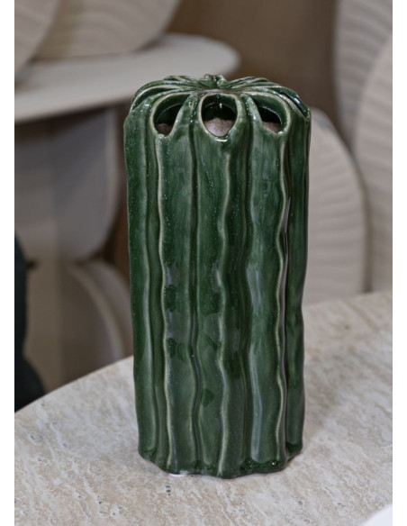 Vase original Cylindrique Hauteur 23 cm Céramique Vert Cactus 