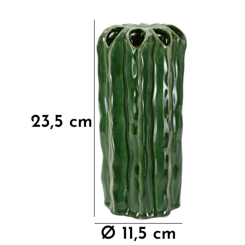 Vase original Cylindrique Hauteur 23 cm Céramique Vert Cactus 