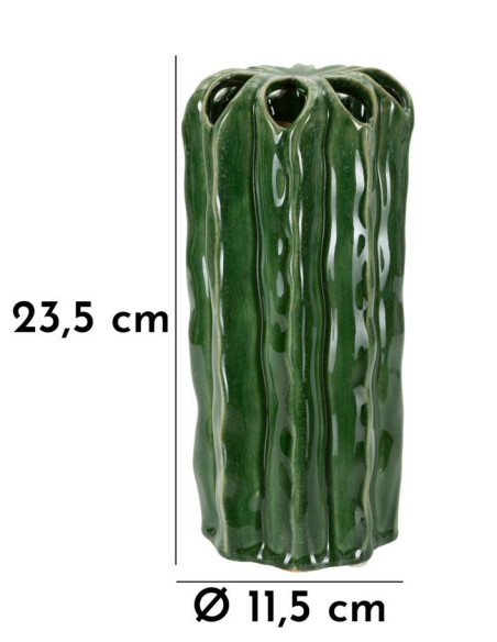 Vase original Cylindrique Hauteur 23 cm Céramique Vert Cactus 