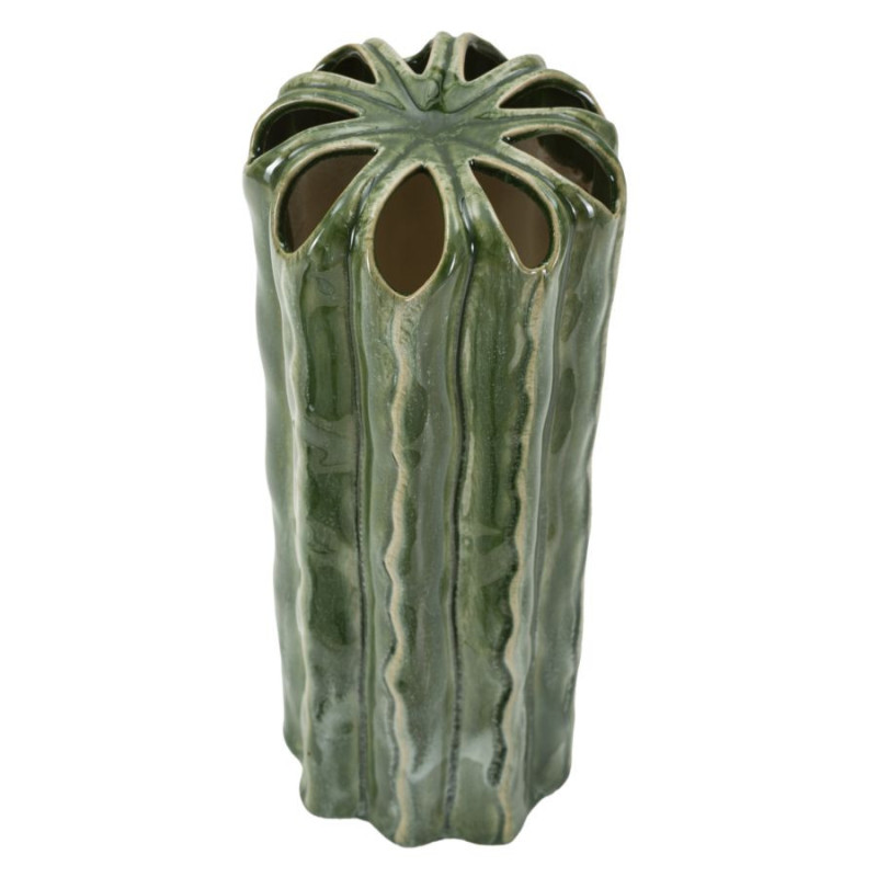 Vase original Cylindrique Hauteur 31 cm Céramique Vert Cactus 