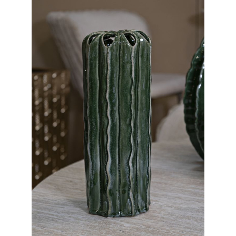 Vase original Cylindrique Hauteur 31 cm Céramique Vert Cactus 