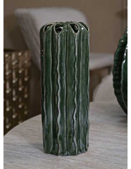 Vase original Cylindrique Hauteur 31 cm Céramique Vert Cactus 