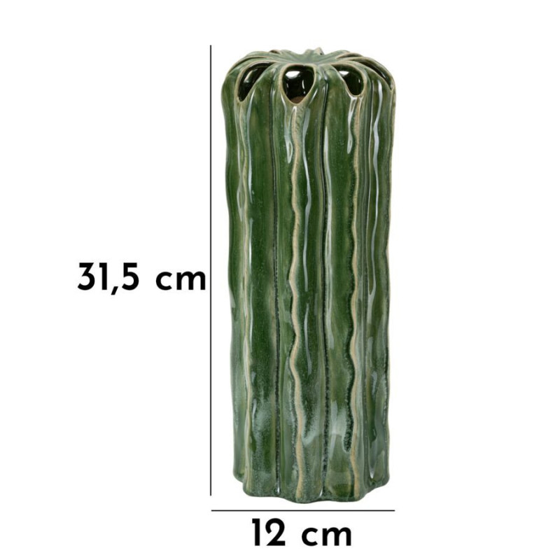 Vase original Cylindrique Hauteur 31 cm Céramique Vert Cactus 