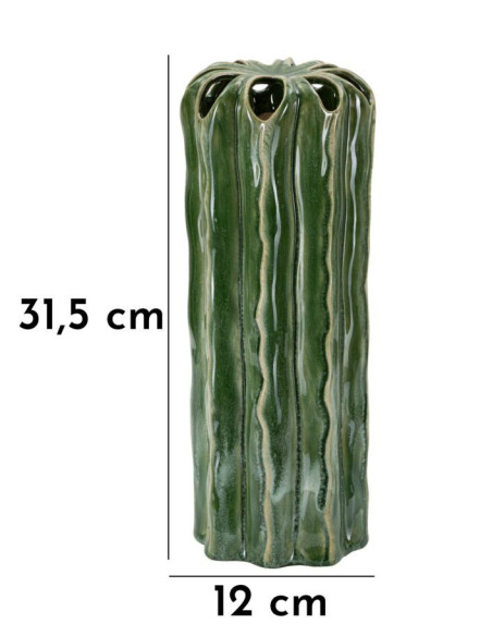 Vase original Cylindrique Hauteur 31 cm Céramique Vert Cactus 