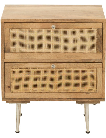 Table de chevet Weaving 2 tiroirs en Bois de manguier Naturel Rotin Naturel - 3
