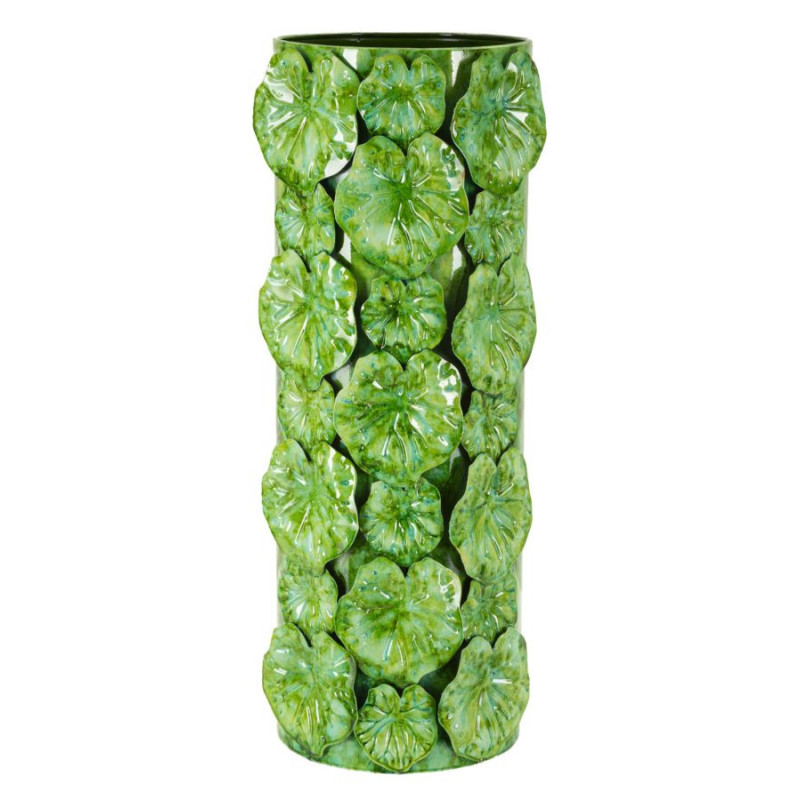 Grand Vase moderne organique Cylindrique Hauteur 46 cm Métal Vert Drop 