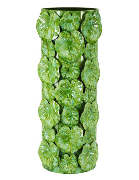 Grand Vase moderne organique Cylindrique Hauteur 46 cm Métal Vert Drop 