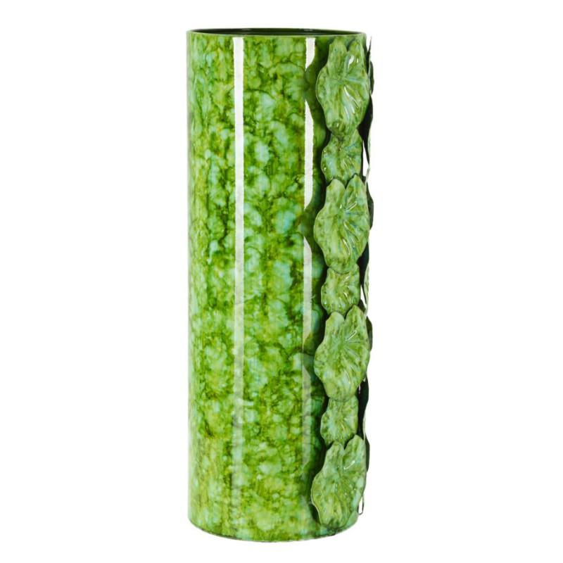 Grand Vase moderne organique Cylindrique Hauteur 46 cm Métal Vert Drop 