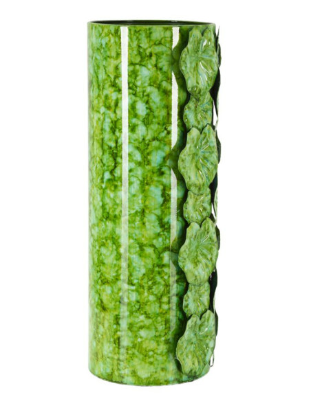Grand Vase moderne organique Cylindrique Hauteur 46 cm Métal Vert Drop 