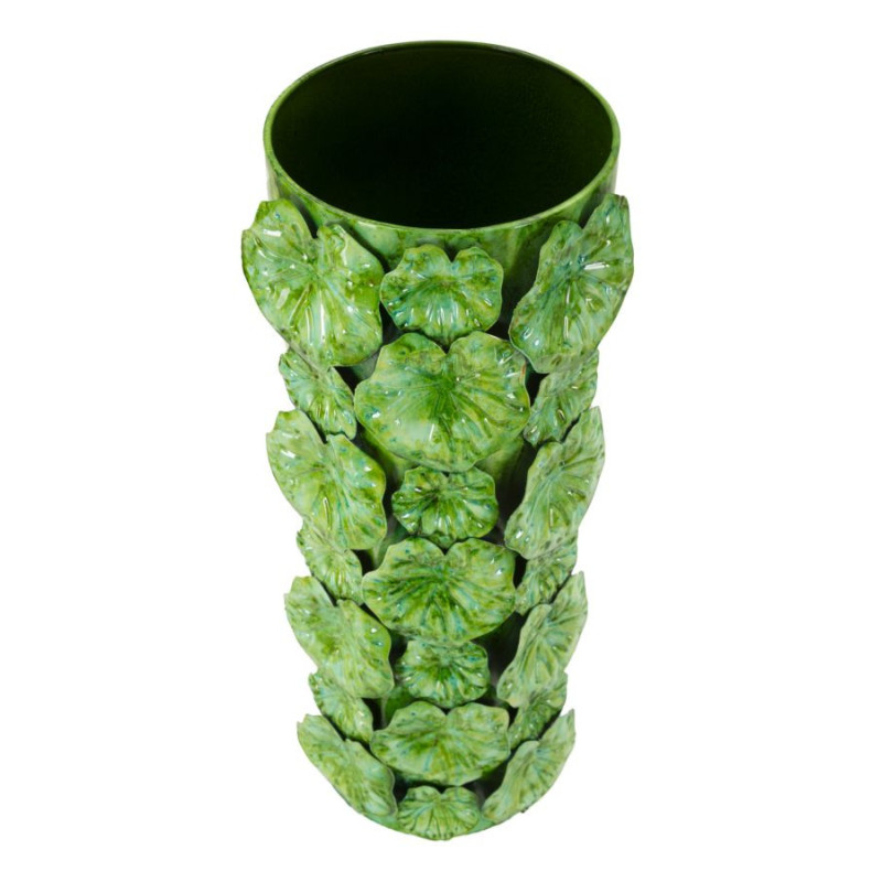 Grand Vase moderne organique Cylindrique Hauteur 46 cm Métal Vert Drop 