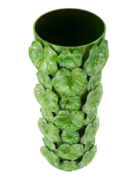 Grand Vase moderne organique Cylindrique Hauteur 46 cm Métal Vert Drop 