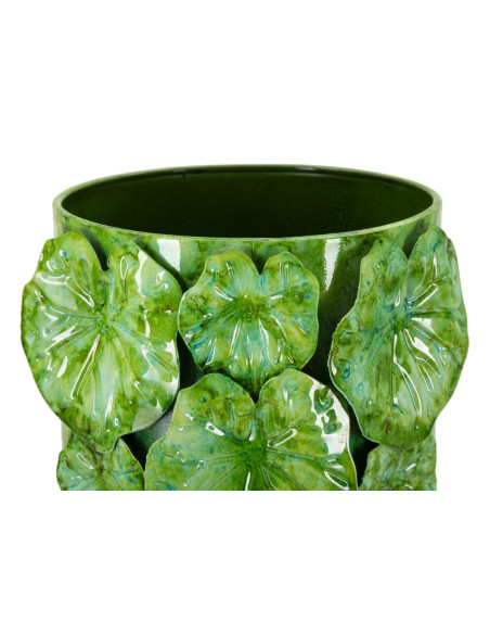 Grand Vase moderne organique Cylindrique Hauteur 46 cm Métal Vert Drop 