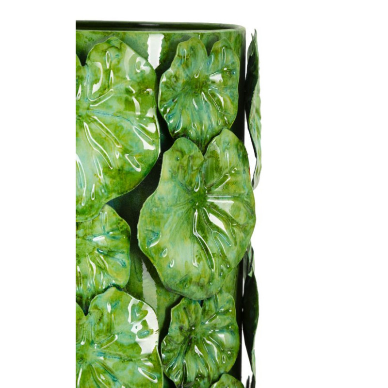 Grand Vase moderne organique Cylindrique Hauteur 46 cm Métal Vert Drop 