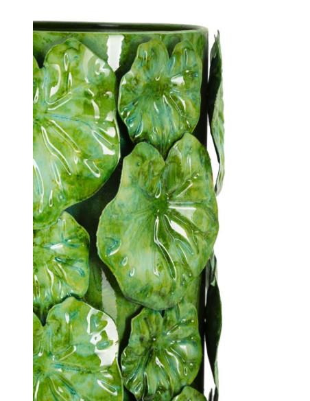 Grand Vase moderne organique Cylindrique Hauteur 46 cm Métal Vert Drop 