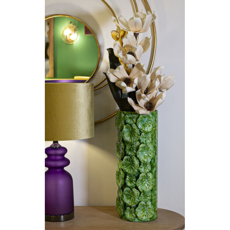 Grand Vase moderne organique Cylindrique Hauteur 46 cm Métal Vert Drop 