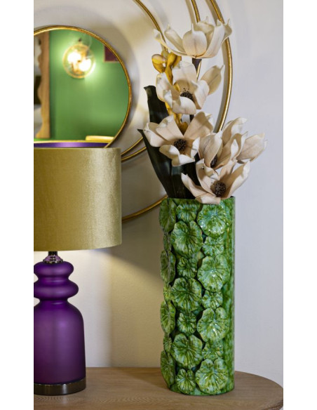 Grand Vase moderne organique Cylindrique Hauteur 46 cm Métal Vert Drop 