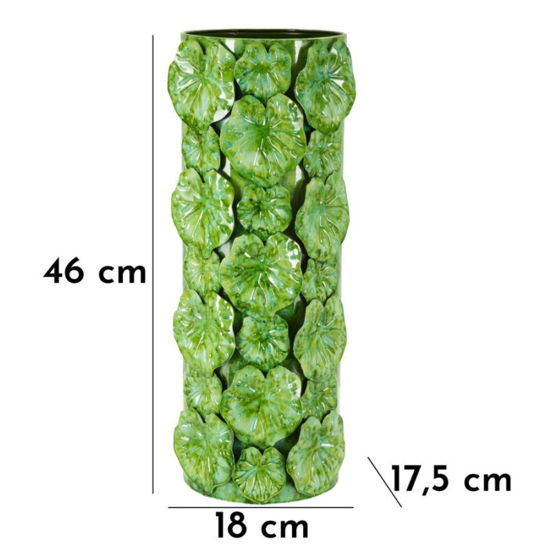 Grand Vase moderne organique Cylindrique Hauteur 46 cm Métal Vert Drop 