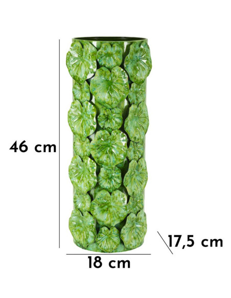 Grand Vase moderne organique Cylindrique Hauteur 46 cm Métal Vert Drop 