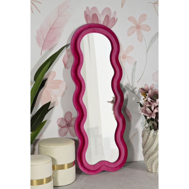 Grand Miroir mural moderne Organique 60x160 Velours Rose fuchsia Bois MDF Miki 