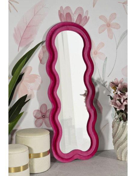 Grand Miroir mural moderne Organique 60x160 Velours Rose fuchsia Bois MDF Miki 
