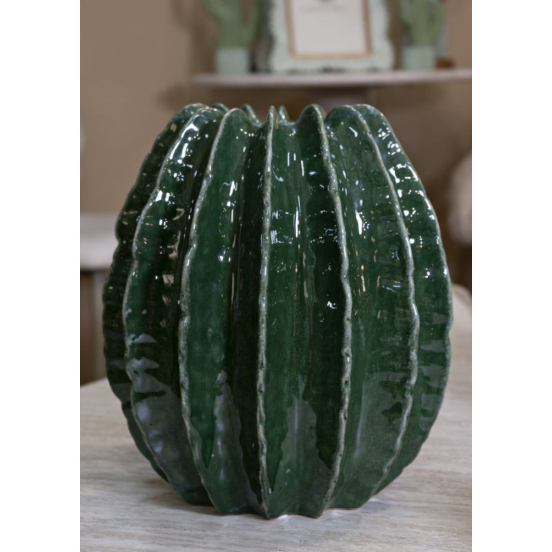 Vase original Boule Hauteur 31 cm Céramique Vert Cactus 