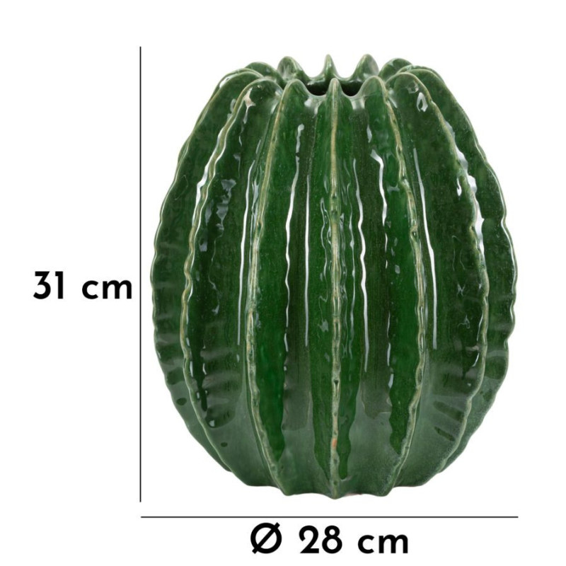 Vase original Boule Hauteur 31 cm Céramique Vert Cactus 