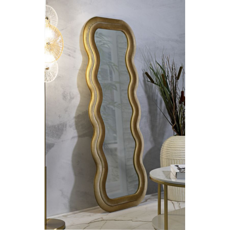 Grand Miroir mural moderne Organique 60x160 Velours Doré Bois MDF Emily 