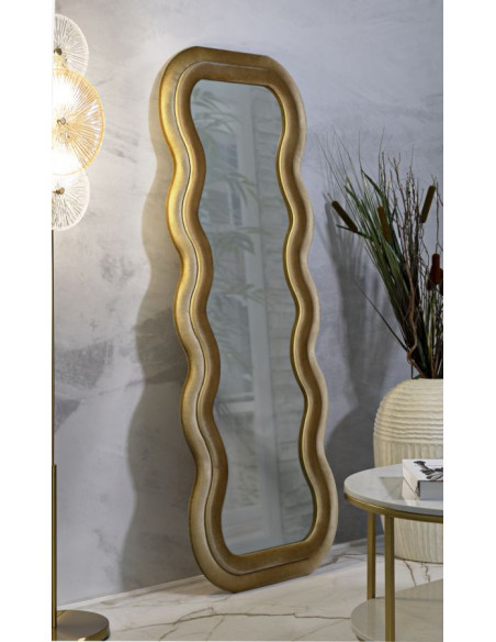 Grand Miroir mural moderne Organique 60x160 Velours Doré Bois MDF Emily 