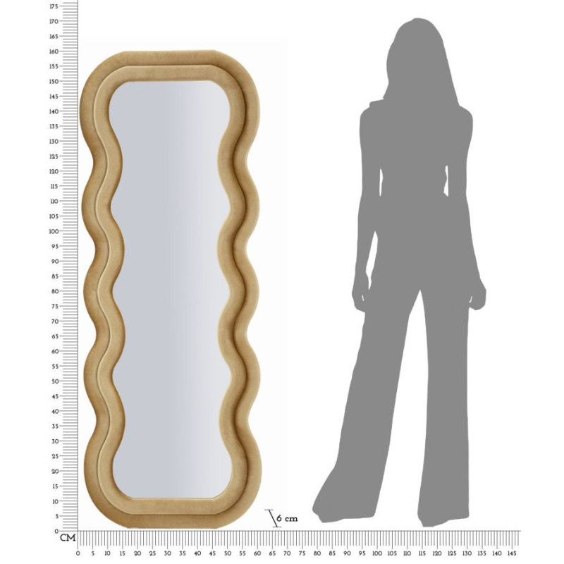 Grand Miroir mural moderne Organique 60x160 Velours Doré Bois MDF Emily 