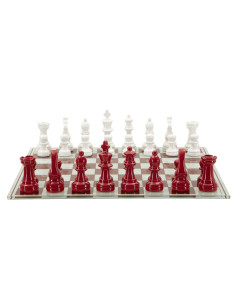Grand Jeu d'échecs moderne chic 61 cm Verre Résine Rouge Blanc Scacchierra 