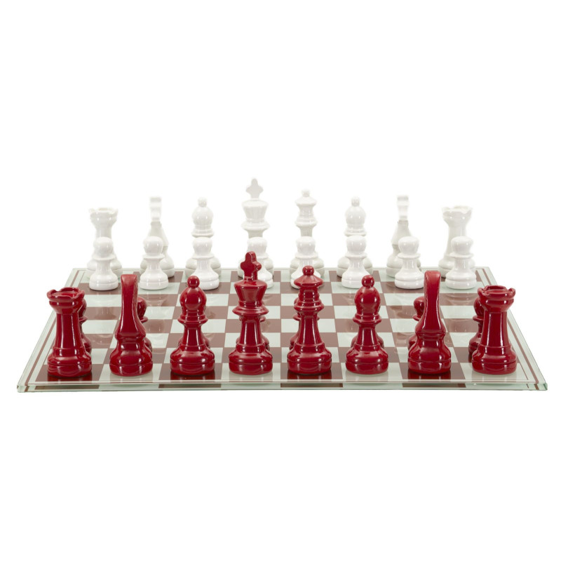Grand Jeu d'échecs moderne chic 61 cm Verre Résine Rouge Blanc Scacchierra 