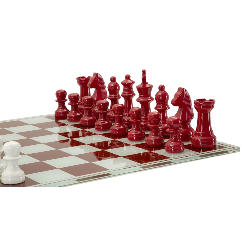 Grand Jeu d'échecs moderne chic 61 cm Verre Résine Rouge Blanc Scacchierra 