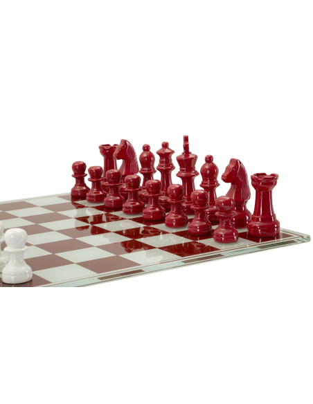 Grand Jeu d'échecs moderne chic 61 cm Verre Résine Rouge Blanc Scacchierra 