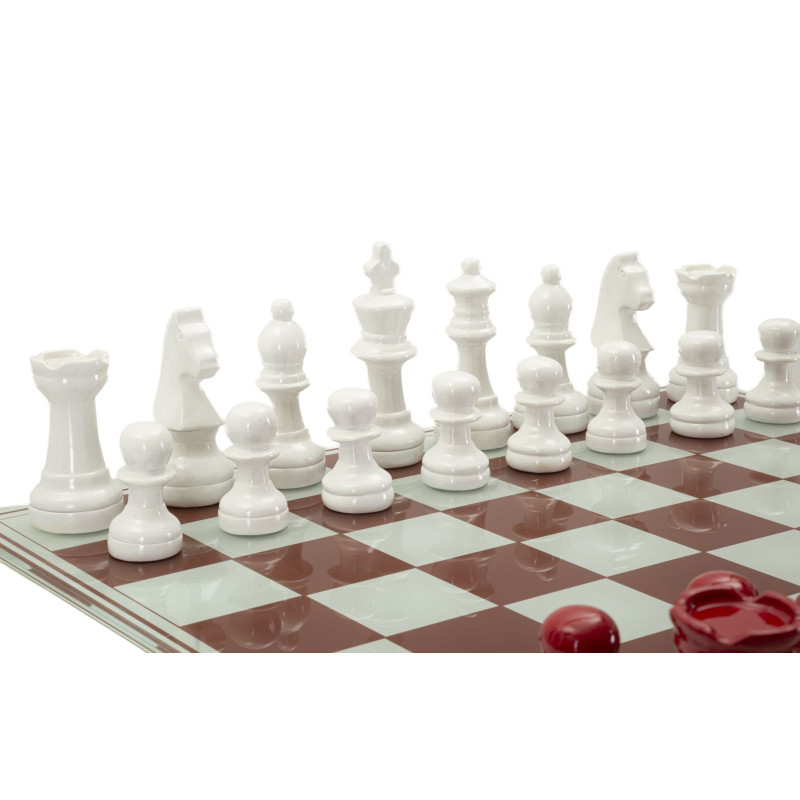 Grand Jeu d'échecs moderne chic 61 cm Verre Résine Rouge Blanc Scacchierra 