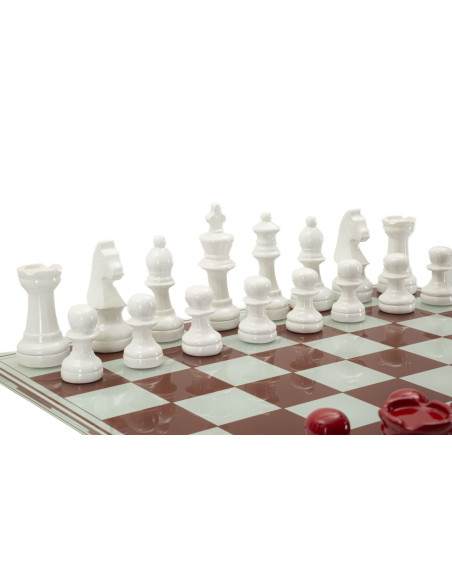Grand Jeu d'échecs moderne chic 61 cm Verre Résine Rouge Blanc Scacchierra 