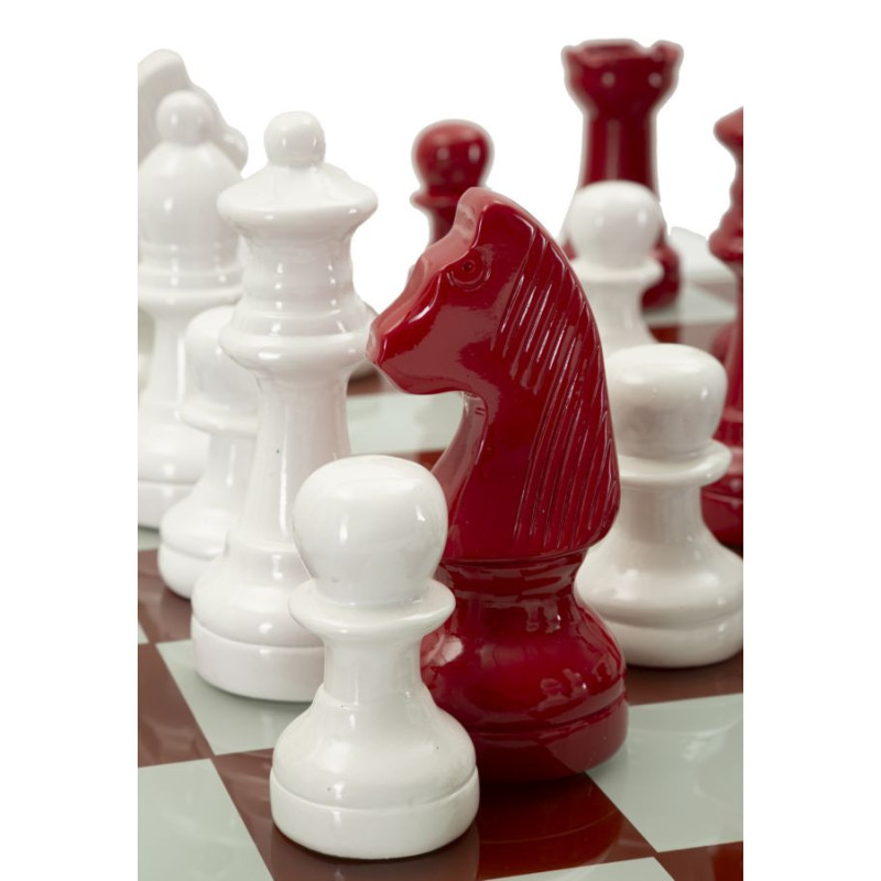 Grand Jeu d'échecs moderne chic 61 cm Verre Résine Rouge Blanc Scacchierra 