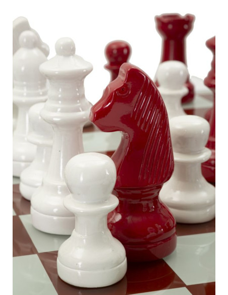 Grand Jeu d'échecs moderne chic 61 cm Verre Résine Rouge Blanc Scacchierra 
