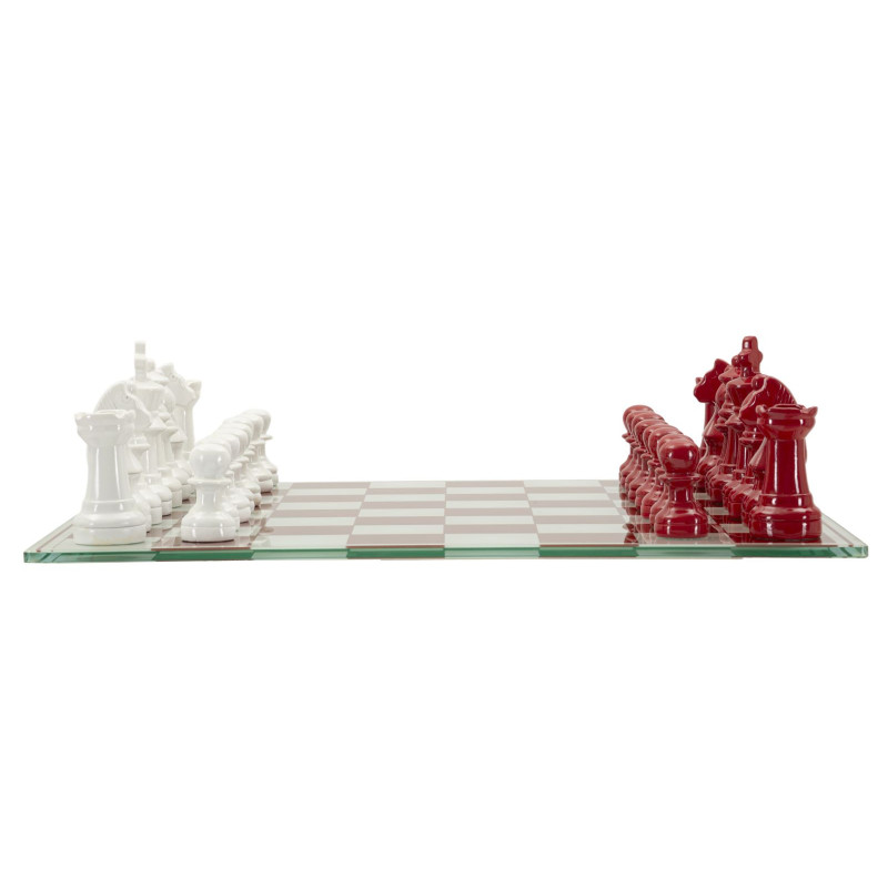 Grand Jeu d'échecs moderne chic 61 cm Verre Résine Rouge Blanc Scacchierra 