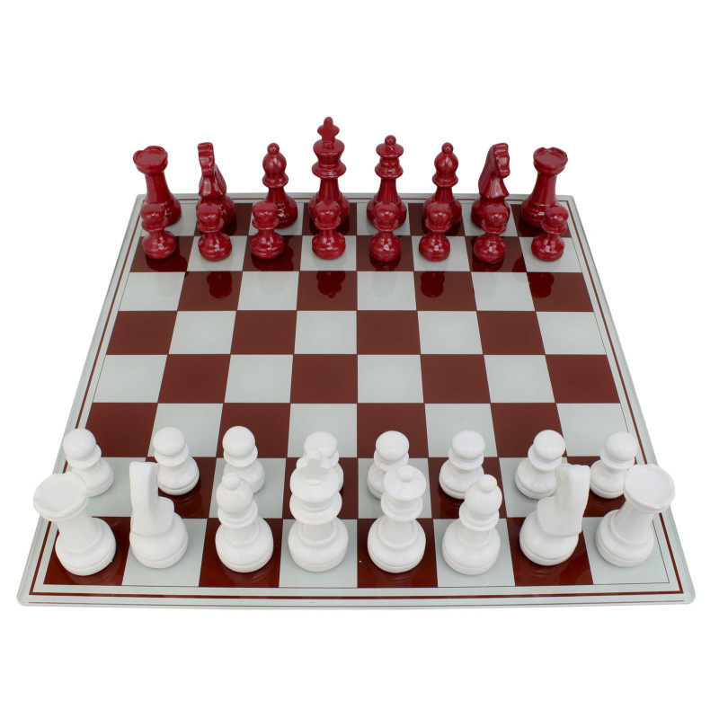 Grand Jeu d'échecs moderne chic 61 cm Verre Résine Rouge Blanc Scacchierra 